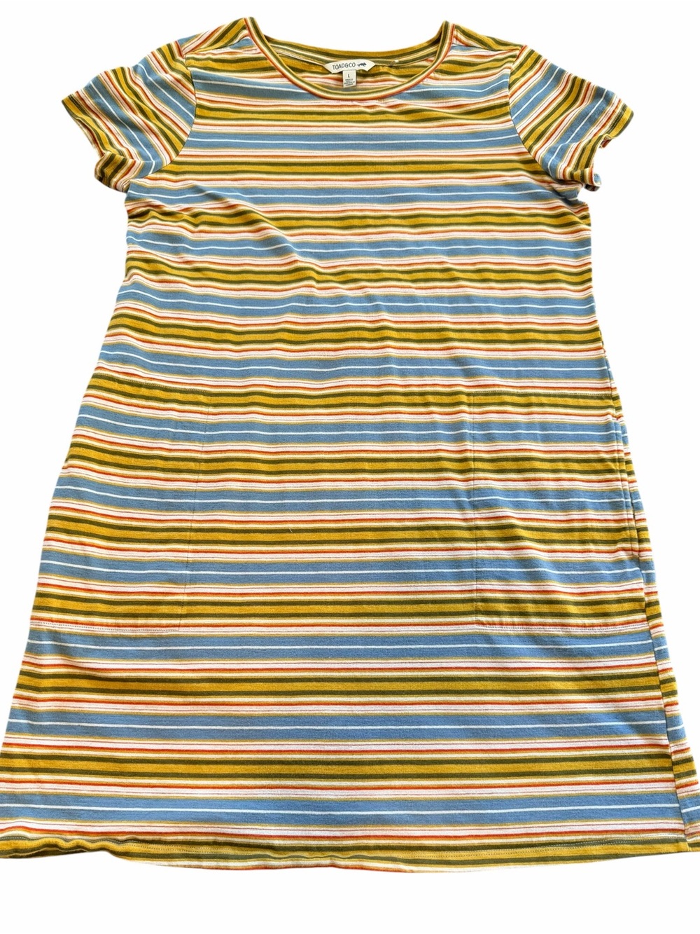 Toad&Co Striped Short Sleeve Dress - Blue, Mustard & Olive